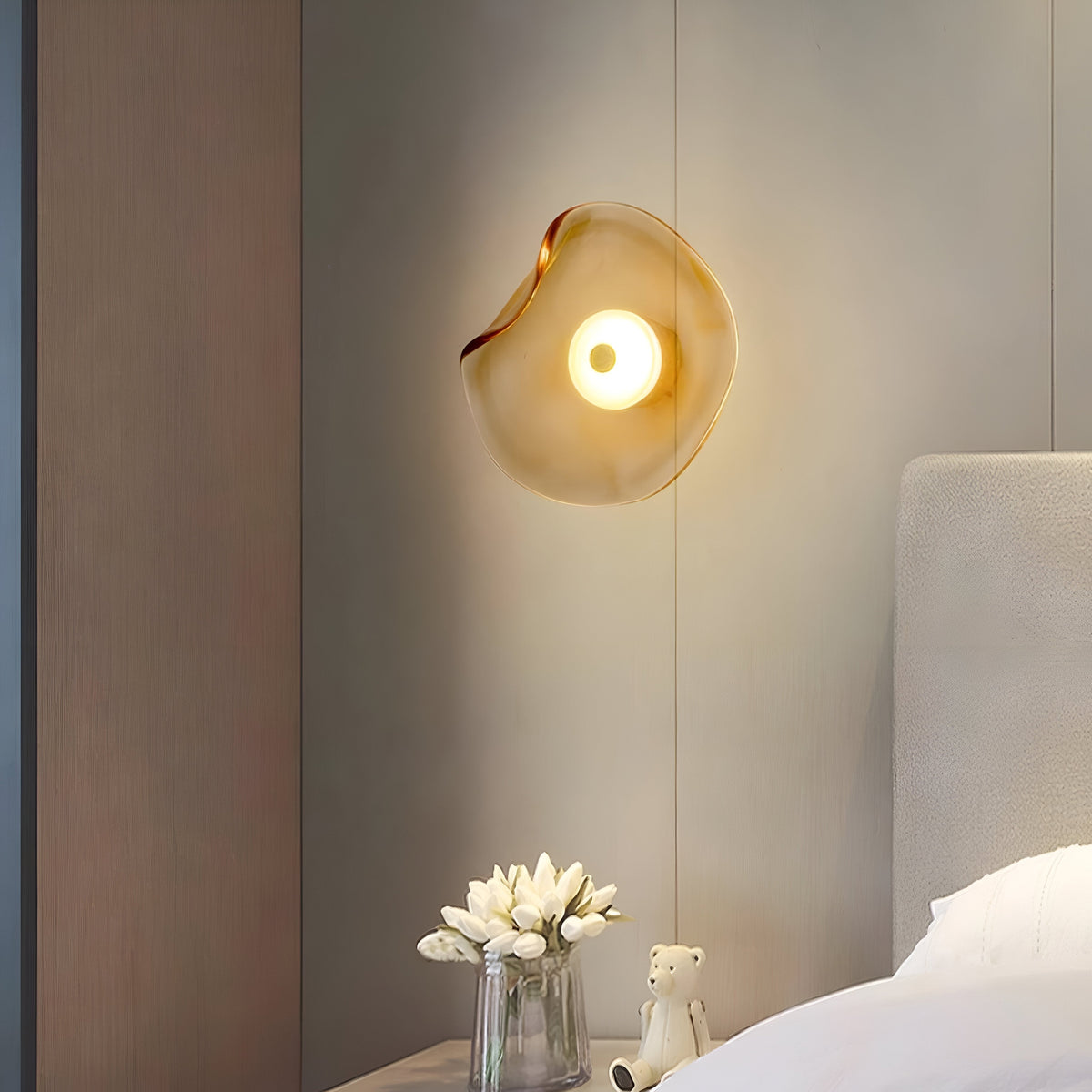 Curved Glass Wall Sconce with Warm White LED Up Down Light for Bedroom Living Room Hallway Modern Indoor Accent Lighting 10 Inch Tempered Gl