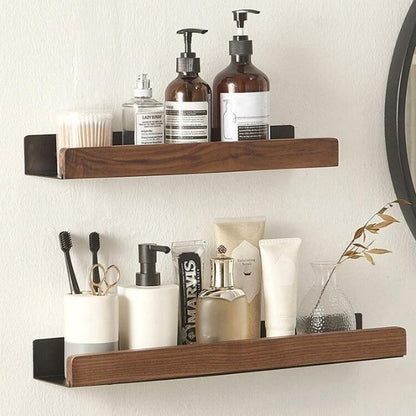 Rustic Bathroom Shelf - Solid Wood Storage Rack with Easy Drill-Free Installation, Water Resistant Design for Stylish Organization