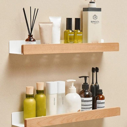 Rustic Bathroom Shelf - Solid Wood Storage Rack with Easy Drill-Free Installation, Water Resistant Design for Stylish Organization