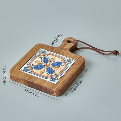 Rustic Ceramic Coaster with Solid Wood Base – Stylish Heat Resistant Drink Protector