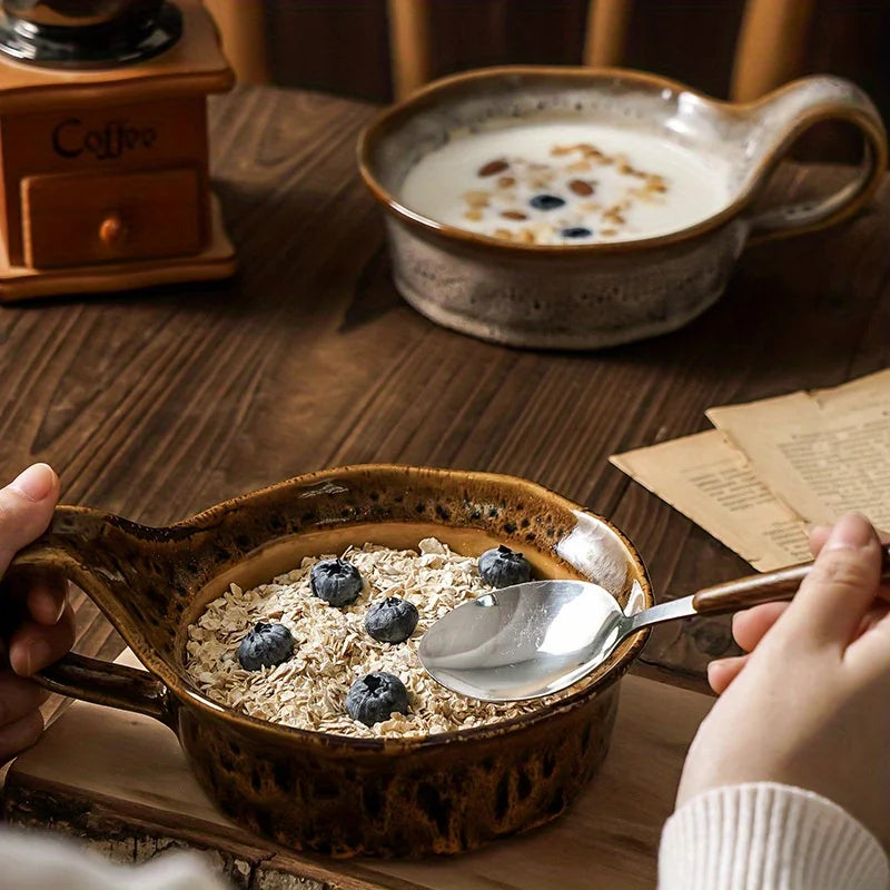Rustic Ceramic Oatmeal Bowl with Handcrafted Stoneware and Glazed Finish – 6 Inch Diameter