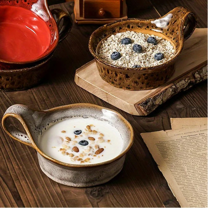 Rustic Ceramic Oatmeal Bowl with Handcrafted Stoneware and Glazed Finish – 6 Inch Diameter
