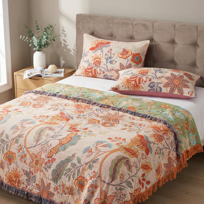 Cotton Pillowcase Set 2-Pack Standard Size 20x30 Botanical Print Bedroom Decor Natural Fiber Bedding Floral Pattern Pillow Covers