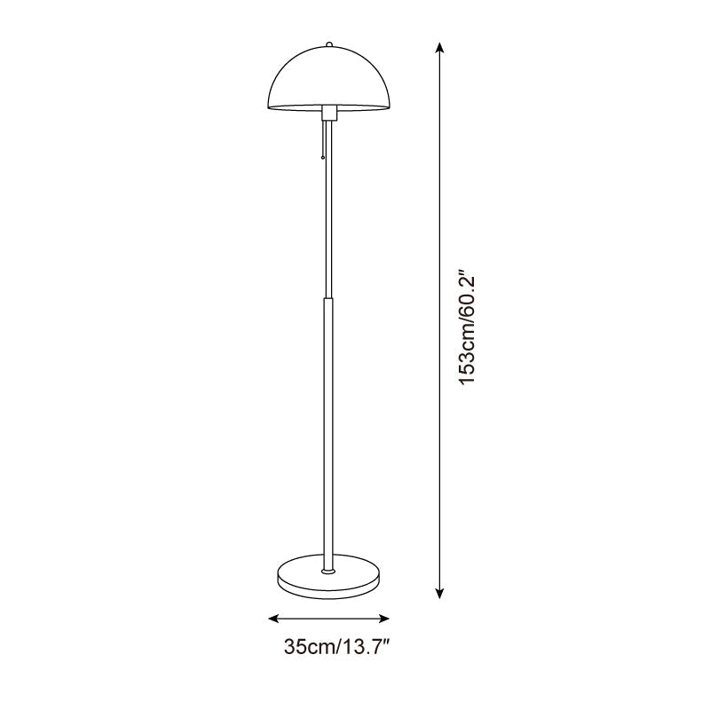 Standing Lamp with Dome Shade 60 in Tall Weighted Wooden Base Pull Switch Walnut Finish Bedroom Living Room Corner Lighting Retro Style