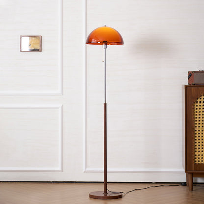 Standing Lamp with Dome Shade 60 in Tall Weighted Wooden Base Pull Switch Walnut Finish Bedroom Living Room Corner Lighting Retro Style
