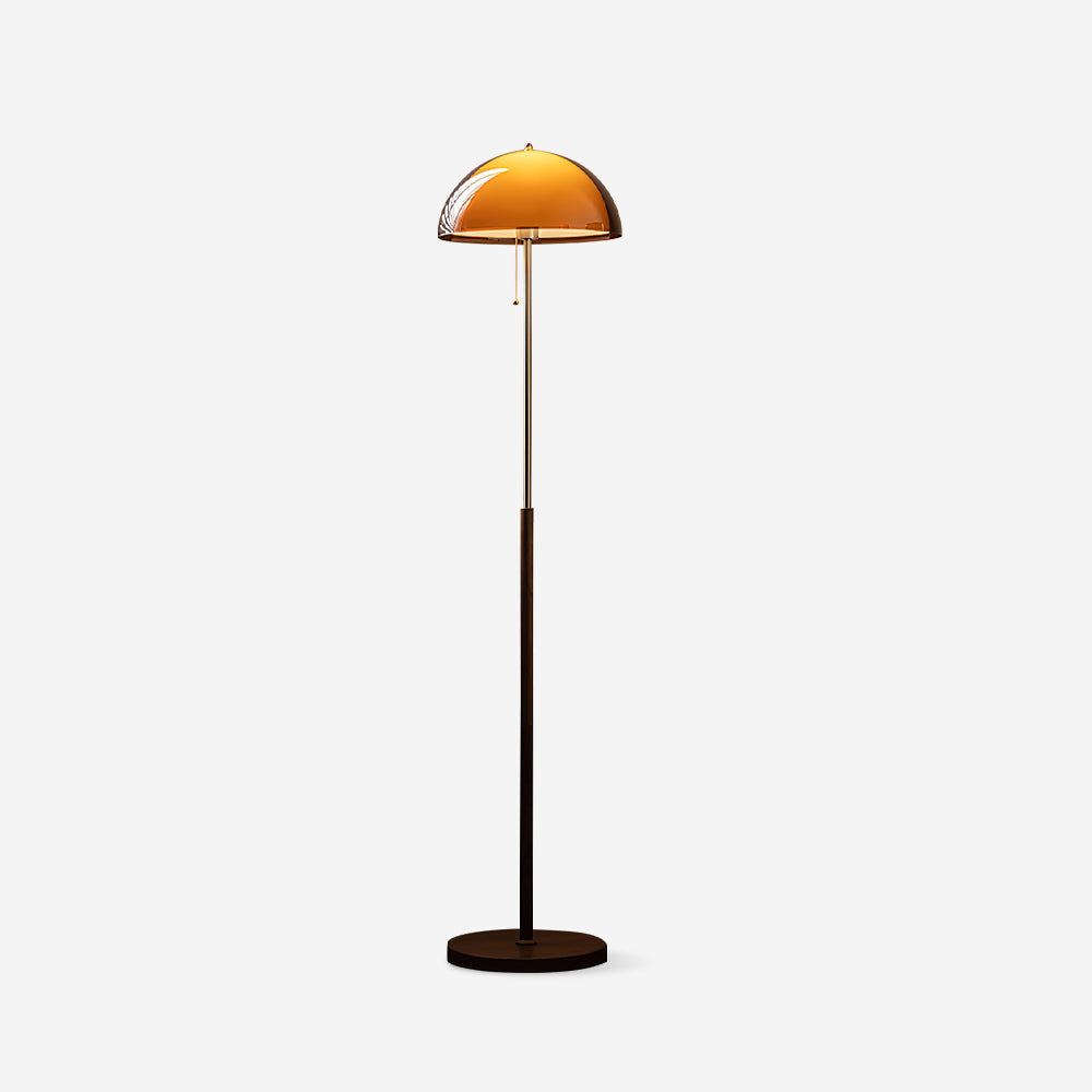 Standing Lamp with Dome Shade 60 in Tall Weighted Wooden Base Pull Switch Walnut Finish Bedroom Living Room Corner Lighting Retro Style