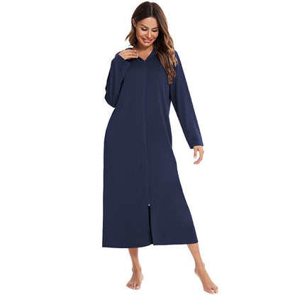Zip-Front Hooded Bathrobe for Women – Soft Fleece Robe with Pockets & Full Zipper – Cozy Loungewear for Home, After Shower, Maternity