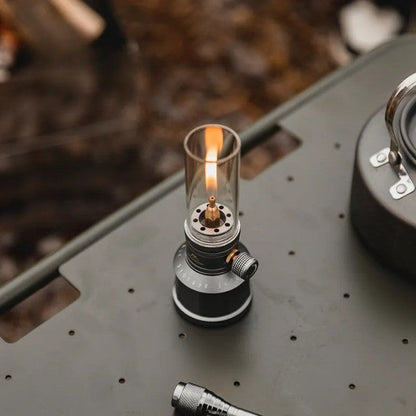 Butane Gas Lantern Aluminum Portable Outdoor Light Camping Hiking Backpacking Adjustable Flame Manual Ignition Vintage Design Travel Gear Em