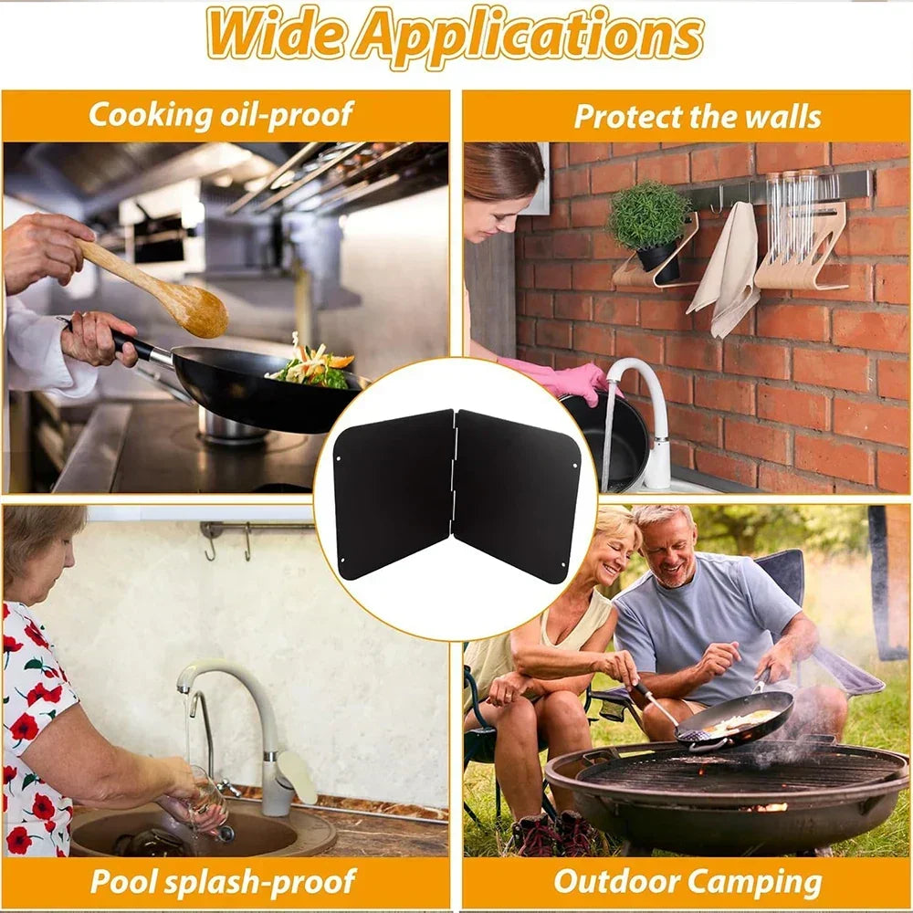 Stainless Steel Foldable Grease Splatter Guard 2-Panel Kitchen Stovetop Shield for Frying Cooking