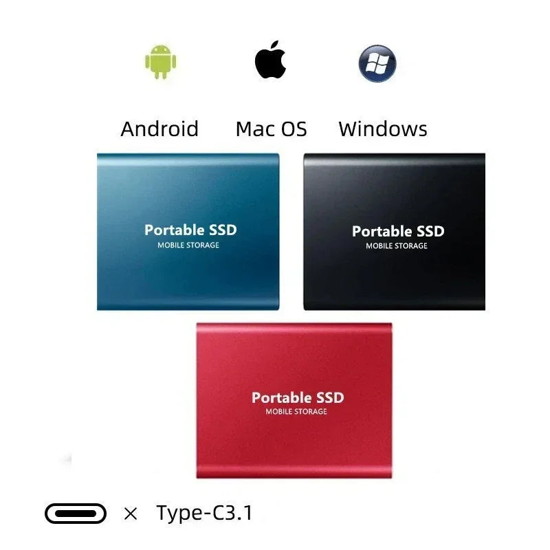 Portable External Solid State Drive 2TB USB 3.1 Type-C Storage Device for Mac PC Laptop Computer Data Transfer Backup High Speed Mobile SSD