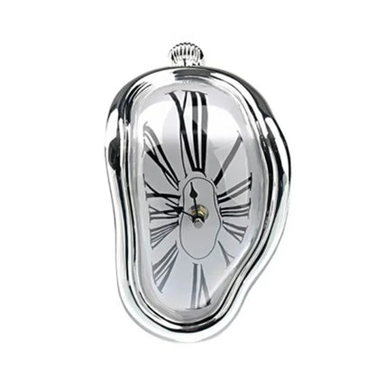Flowing Timepiece Aluminum Quartz Roman Numeral Display 7 x 5 x 6 Inches Silver Statement Clock for Desktop Mantel Shelf Surrealist Home Off