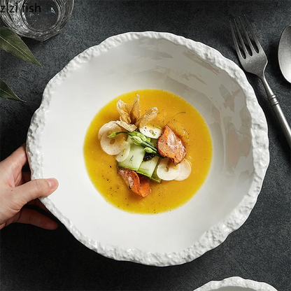 Rustic Ceramic Serving Bowl for Salads, Grains & Family Meals - Porcelain Dinnerware for Everyday & Special Occasions - Dishwasher Safe
