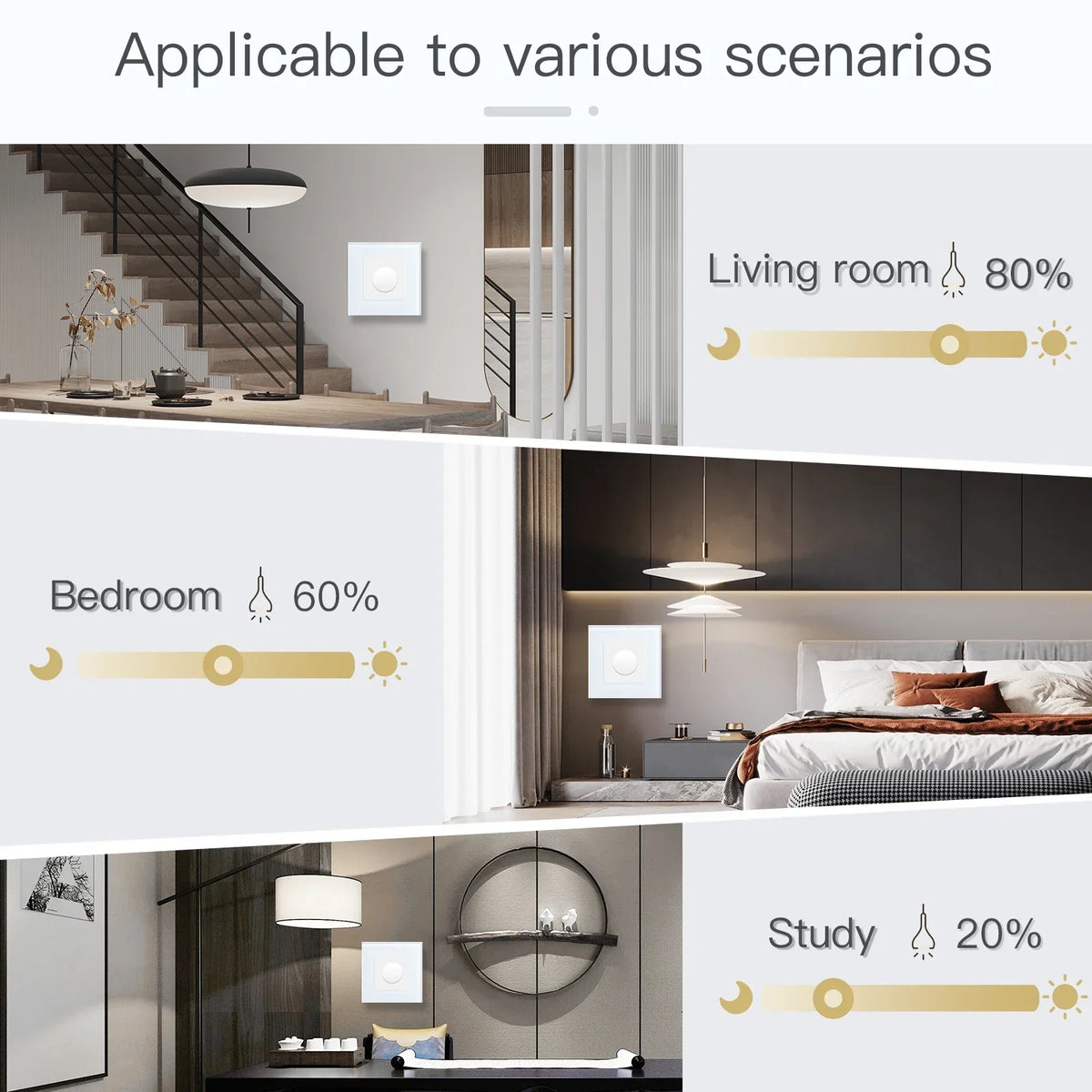 Rotary Light Dimmer Switch 3.4 in Glass Panel Touch Control LED Compatible for Bedroom Living Room Dining Room Home Wall Mount