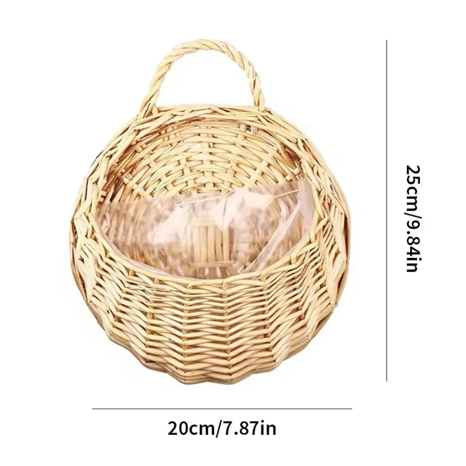 Woven Rattan Wall Basket for Plants Indoor Outdoor Hanging Pot Holder Natural Fiber Planter for Living Room Balcony Patio Garden Decor Boho
