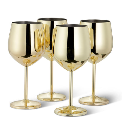 Elegant Gold Stainless Steel Wine Glasses with Shatterproof Design | Perfect for Home Bars and Outdoor Gatherings
