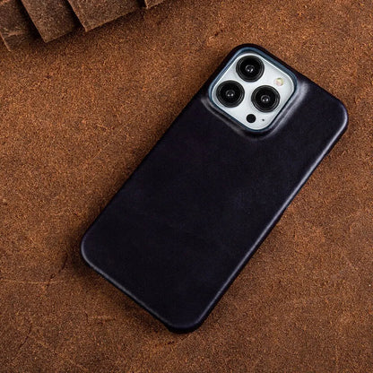 Handcrafted Full-Grain Cowhide iPhone Case – Shock-Absorbing Edge Protection with Raised Camera Lip and Port Precision