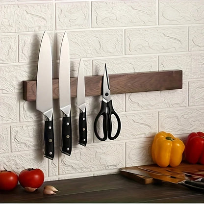 Wall-Mount Kitchen Knife Bar Solid Walnut Wood 16 Inch Magnetic Storage Strip Chef Blade Organizer Space Saver Rack for Cooking Tools Utensi
