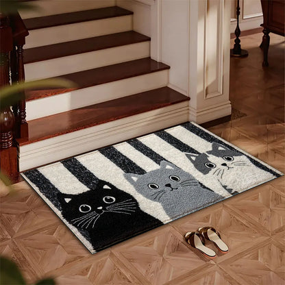 PVC Cat Floor Mat Non-Slip 24x35 Inch Striped Entry Rug for Hallway Bedroom Kitchen Foyer Mudroom Patio Door Indoor Outdoor Use