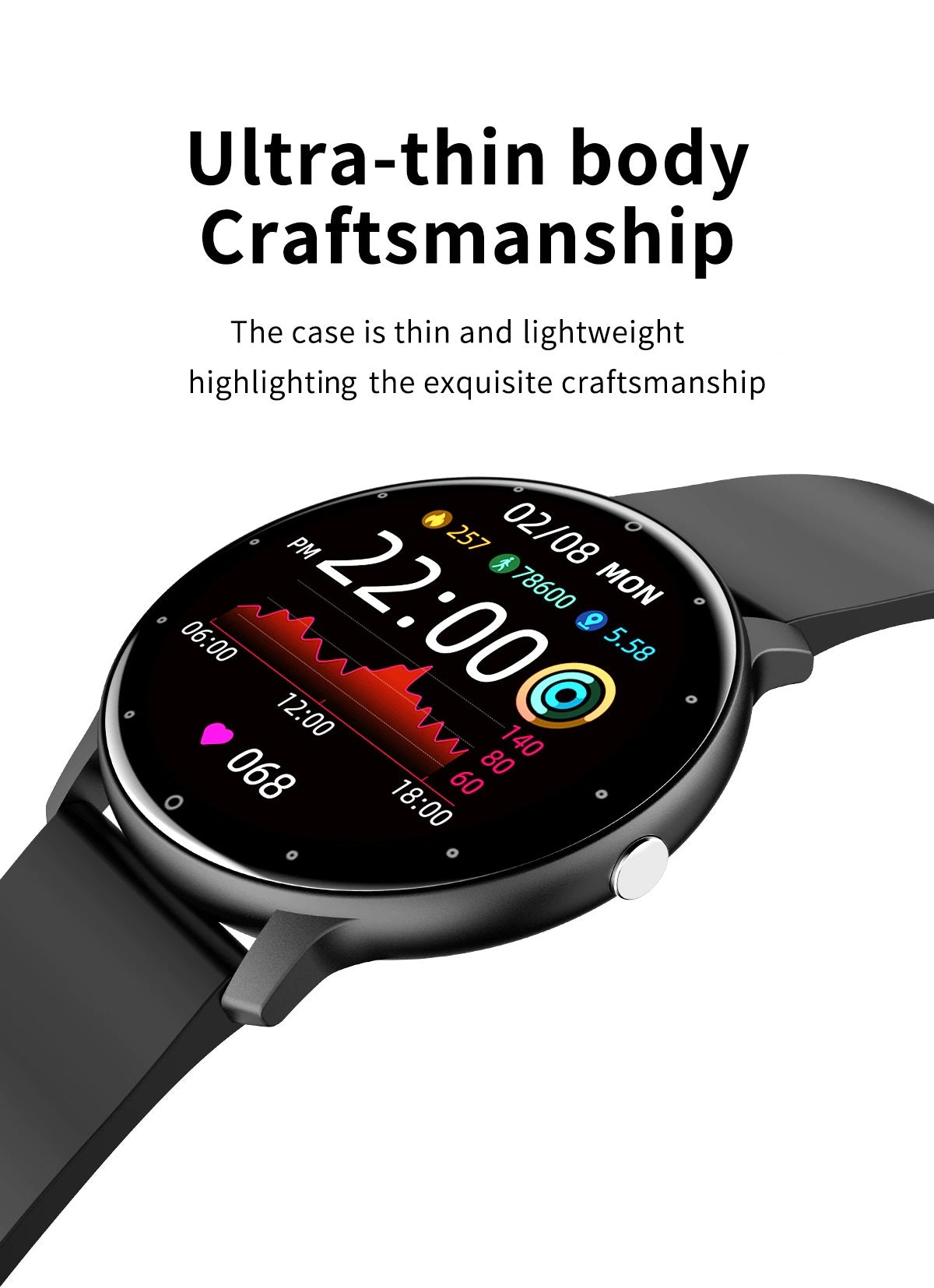 Ultra-Slim Fitness Tracker Smartwatch with Heart Rate Monitor, Sleep Tracking & IP67 Water Resistance for iPhone & Android – Full Touch