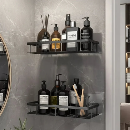 Wall Mount Adhesive Shower Caddy Corner Organizer – No-Drill Waterproof Storage Rack for Bathroom, Toilet & Sink – ABS & Steel in Black or S