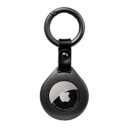 Genuine Leather AirTag Holder with Metal Keychain Ring for Apple AirTag Tracker Case Protective Cover Accessory for Keys Bags Luggage