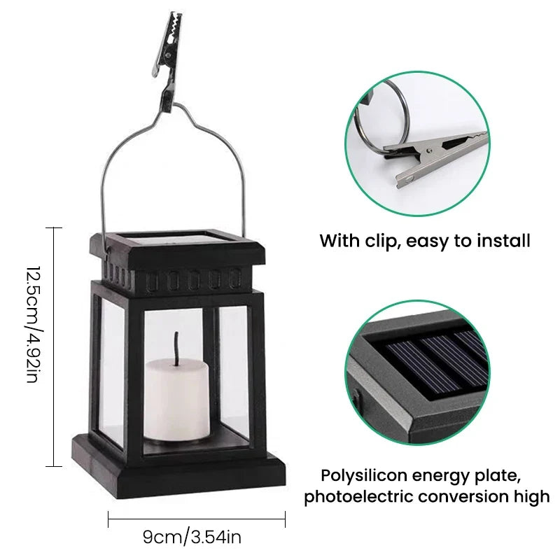 Solar Hanging Candle Lantern Waterproof Outdoor LED Garden Light for Patio Yard Pathway Deck Weatherproof Dusk to Dawn Sensor Black 5 Inch