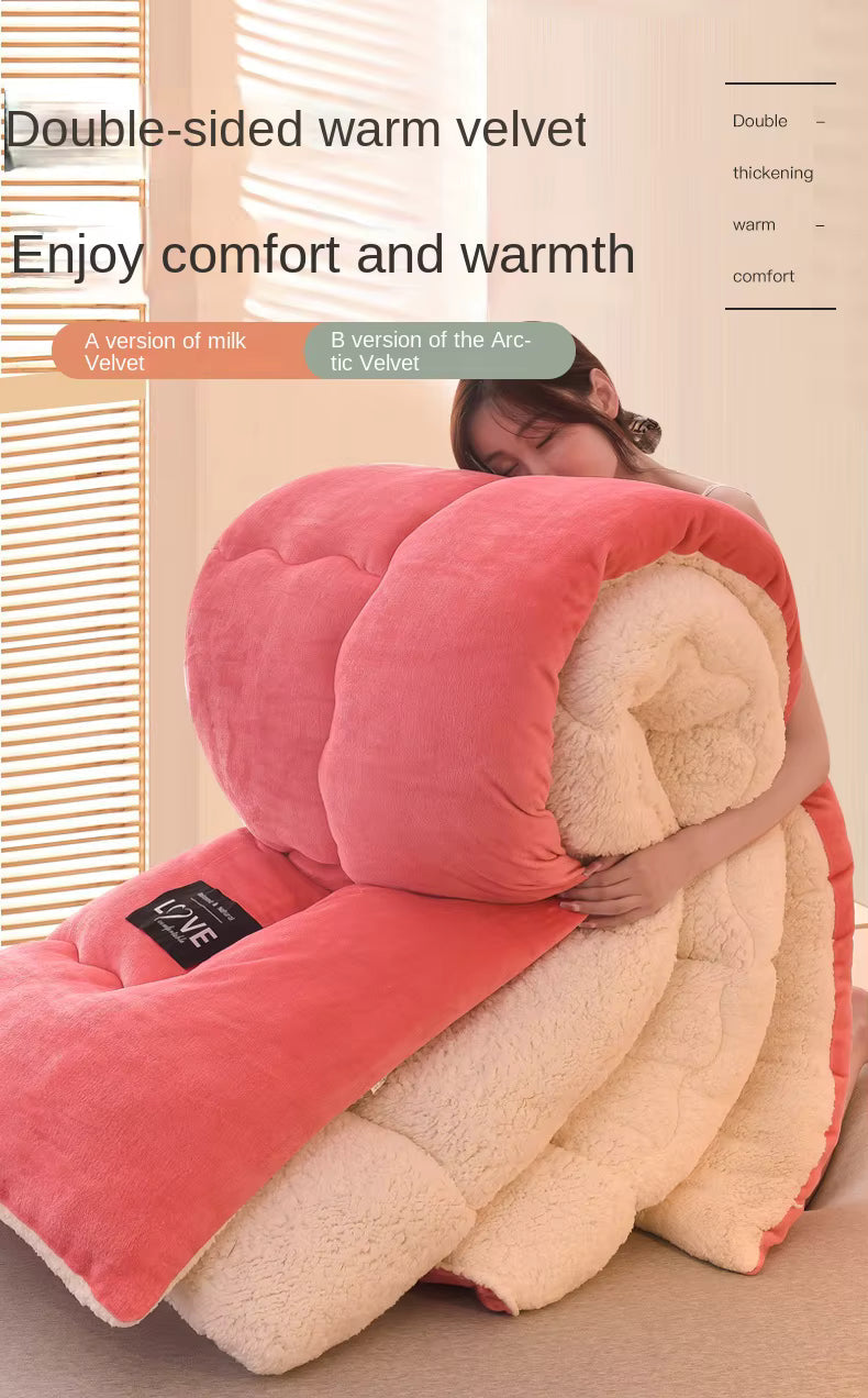 Double-Layer Flannel Fleece Winter Comforter with Wool Fill – Extra Warm Quilted Bedding for Cold Nights, Twin Full Queen King