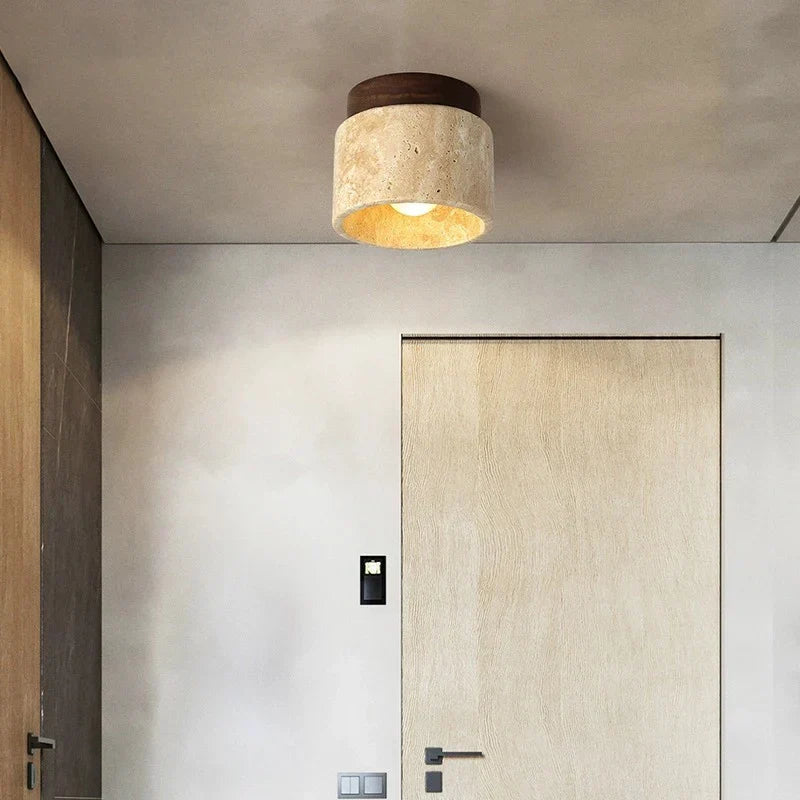 Flush Mount Ceiling Fixture Natural Stone Cream 4.7 in LED Compact Entryway Lighting for Hallways Bedrooms Foyers Modern Minimalist Japandi