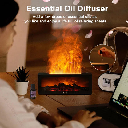 Ultrasonic Mist Diffuser with Flame-Effect LED Light and Remote Control for Desktop, Bedroom, and Office