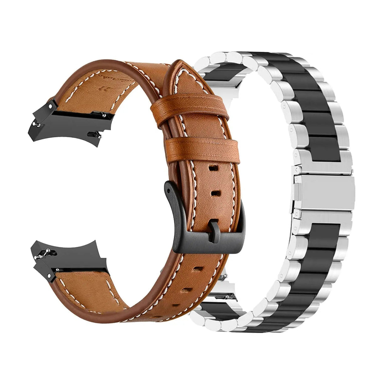 Leather & Steel Smartwatch Strap for Galaxy Watch 5 – Adjustable Wristband in Multiple Finishes