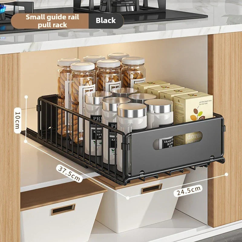 Pull-Out Cabinet Organizer Steel Glide Rack 15 in Deep Spice Jar Pantry Tray for Kitchen Storage Black
