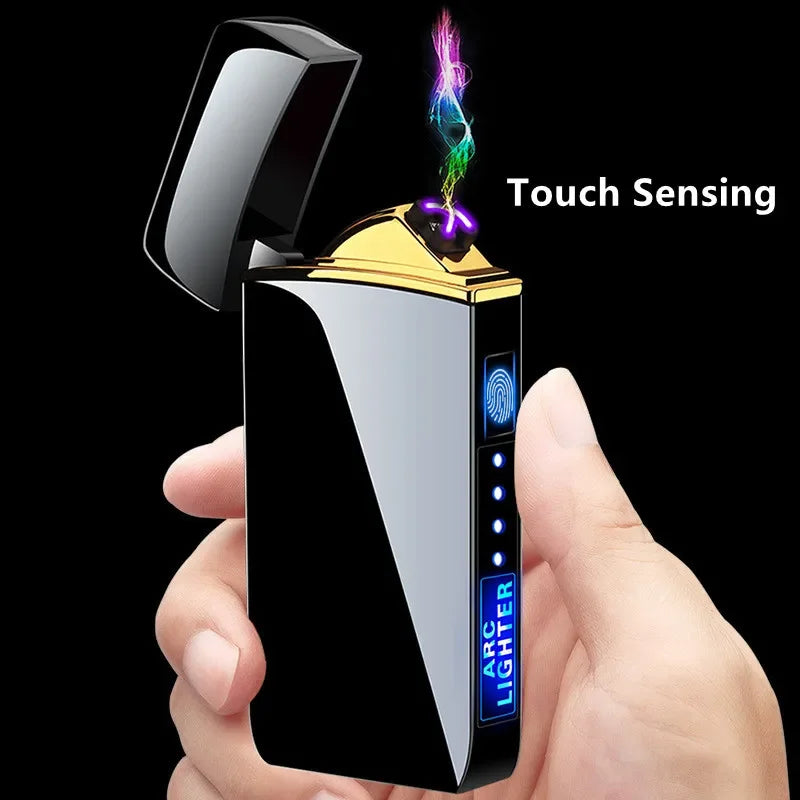 Electric Arc Lighter Rechargeable Windproof Dual Beam Touch Activated USB Powered Flameless Igniter for Candles Incense Camping Outdoor Kitc