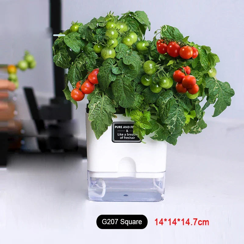 Reservoir Planter with Automatic Watering System White Plastic Indoor Herb Container for Kitchen Windowsill Office Desk Hydroponic Houseplan