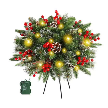 Illuminated Christmas Wreath with Stand for Planters & Holiday Display – 50 LED Lights & Timer