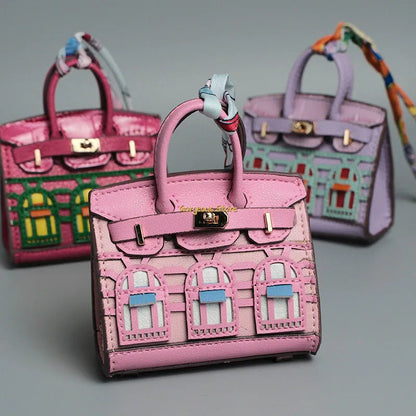 Chic Mini Handbag Charm | Birkin Inspired Design with Platinum Finish | Stylish Accessory for Elegant Bags