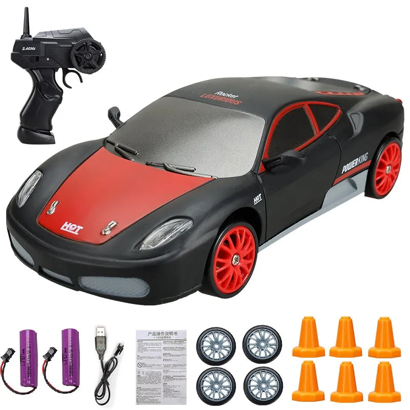 RC Mini Drift Car Remote Control Racing Toy with LED Lights & Rechargeable Battery for Kids & Adults