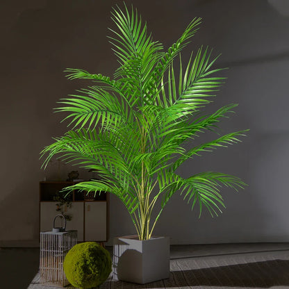 Faux Palm Tree Plastic Indoor Outdoor Decor 35 Inch Green Floor Plant Home Office Patio Living Room Balcony Entryway