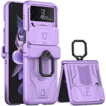 Foldable Phone Protective Cover with Magnetic Kickstand Ring for Samsung Galaxy Z Flip 4 & Z Flip 3 – Dual-Layer Shockproof Design