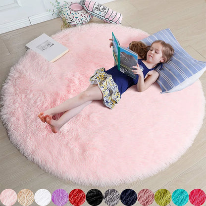 Plush Kids Floor Mat with Memory Foam 39 in Round Anti-Slip Shaggy Rug for Nursery Bedroom Play Space Reading Corner Soft Cushioned Circle C