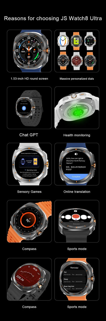 Ultra 8 | Bluetooth Smartwatch with Compass & ChatGPT Integration | Fitness Tracker for Daily Health Monitoring