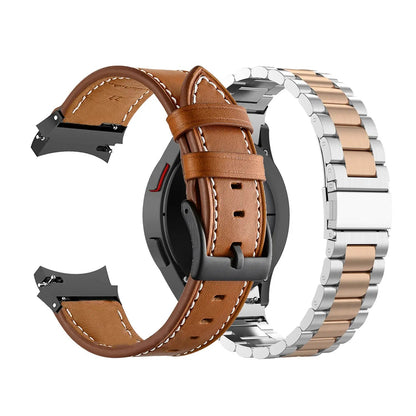 Leather & Steel Smartwatch Strap for Galaxy Watch 5 – Adjustable Wristband in Multiple Finishes