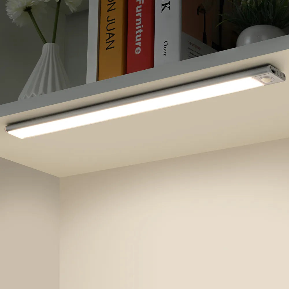 Motion Sensor LED Under Cabinet Light Rechargeable Magnetic Strip Battery Powered Kitchen Closet Pantry Hallway Wireless Lighting Bar for Co