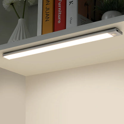 Motion Sensor LED Under Cabinet Light Rechargeable Magnetic Strip Battery Powered Kitchen Closet Pantry Hallway Wireless Lighting Bar for Co