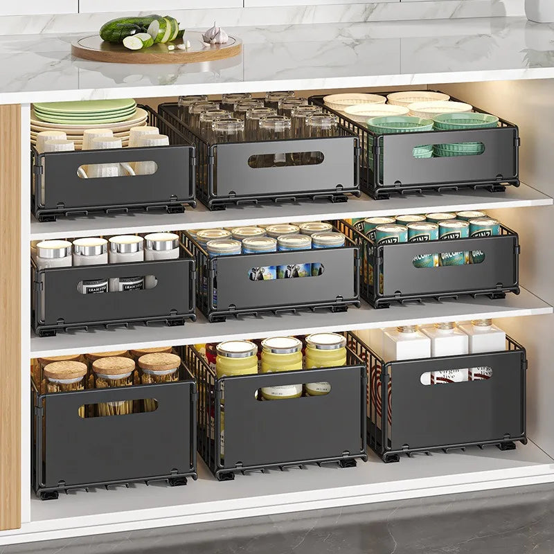 Pull-Out Cabinet Organizer Steel Glide Rack 15 in Deep Spice Jar Pantry Tray for Kitchen Storage Black
