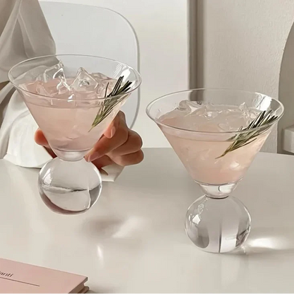 Spherical Cocktail Glass with Textured Rim for Martinis and Mixed Drinks | Home Bar Stemware