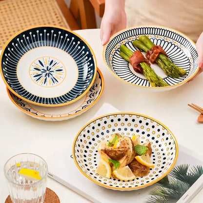 Hand-Painted Floral Porcelain Plates Set of 4 Navy Blue Gold 7.9 Inch Salad Dessert Breakfast Dishes Ceramic Tableware for Kitchen Dining Ro
