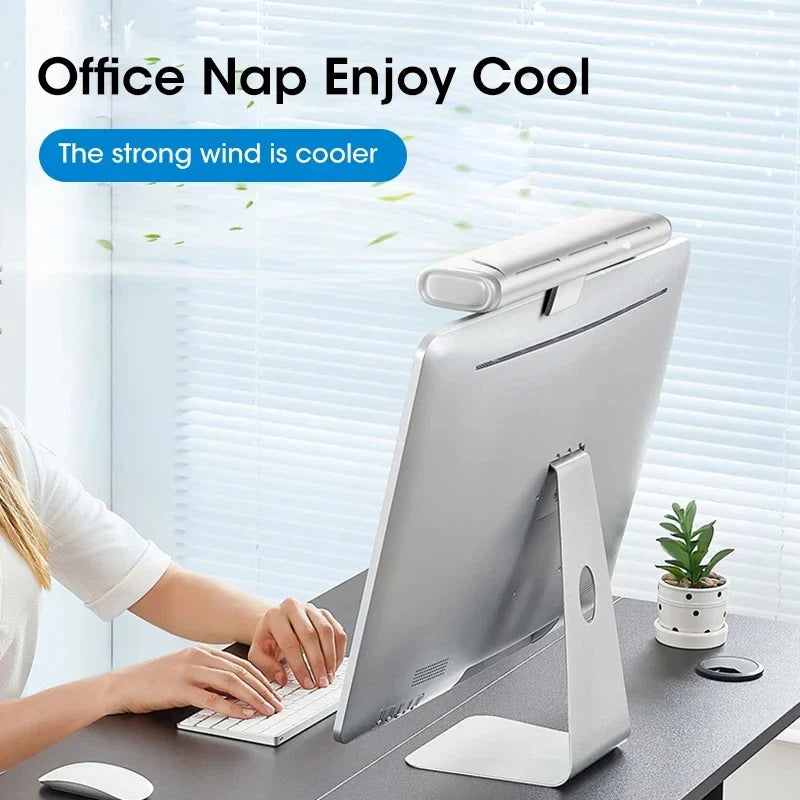Cool Monitor Fan | USB Rechargeable Clip-On Air Conditioner with LED Light Strip | Adjustable Speed for Enhanced Comfort