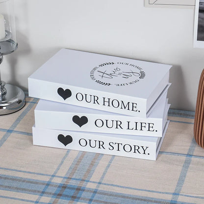 Hollow Cardboard Book Stack 3-Piece Display Set for Shelf Styling Coffee Table Accent Modern Home Interior Staging Props