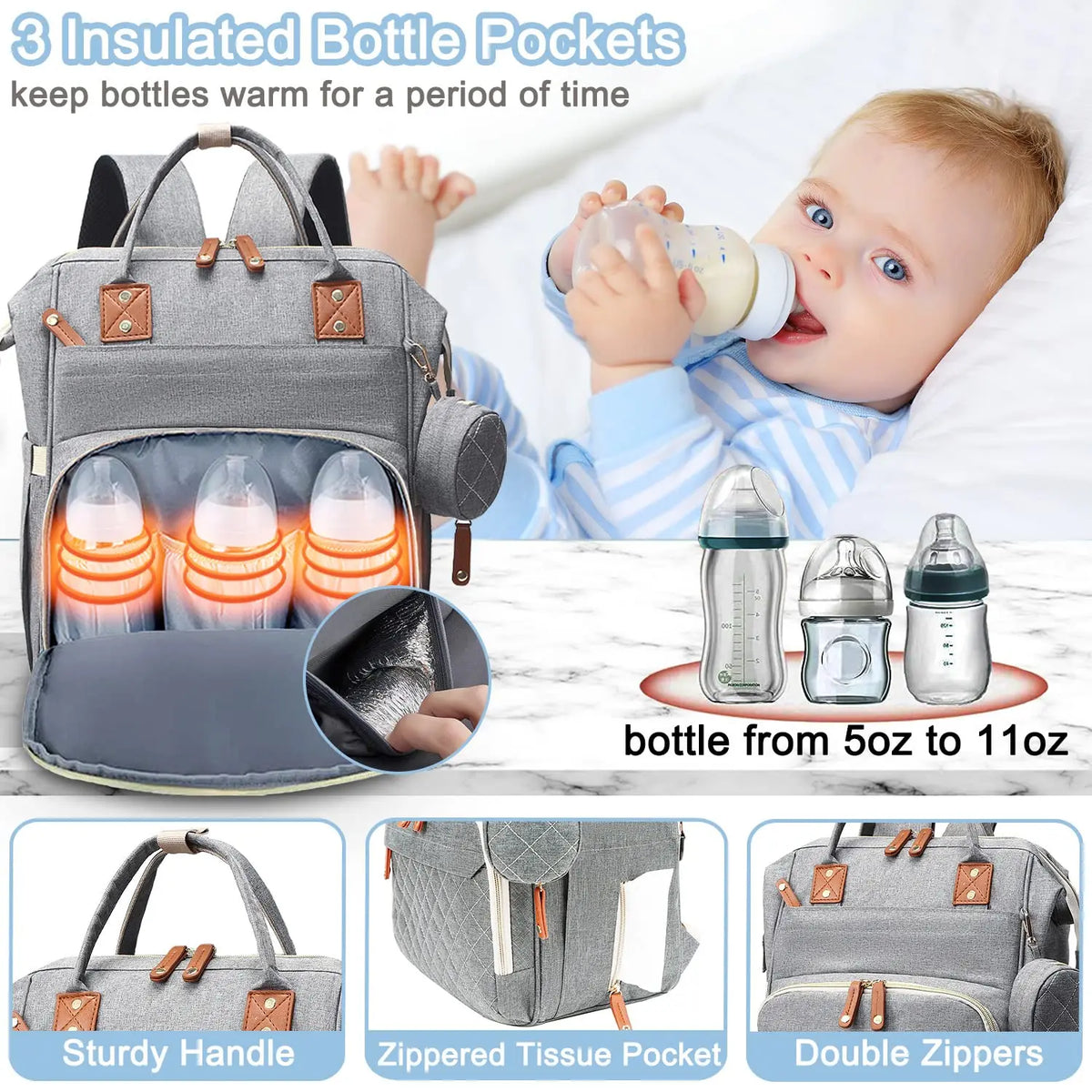 PARENTGO – Versatile diaper bag backpack with changing pad and pacifier case