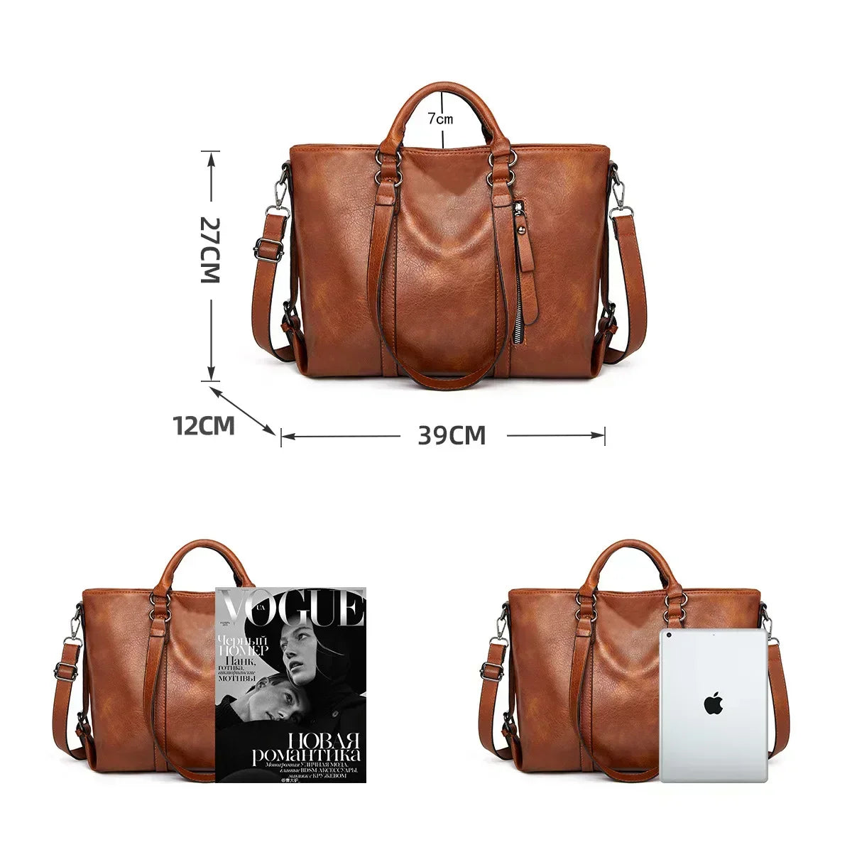 Spacious Leather Shoulder Bag for Women – Everyday Tote with Adjustable Strap & Interior Pockets for Work, Travel & Shopping